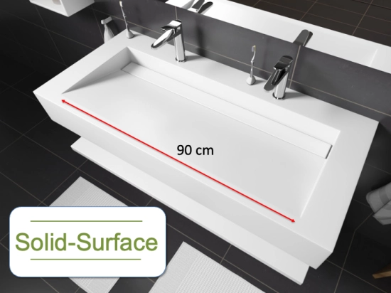 Plan vasque Design caniveau, sur mesure, Largeur 100 à 200 cm x Profondeur 40 à 60 cm, résine minérale ACRYSTONE® SOLID-SURFACE Finition lisse, Livraison Offerte et Rapide.